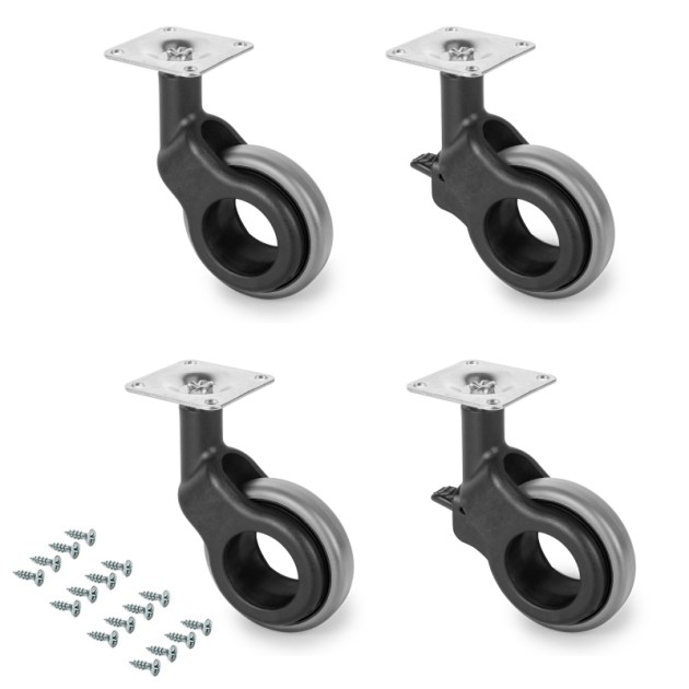 Emuca Kit di ruote Hole 2 con piastra per montaggio, Ø 50, Plastica grigia, Acciaio e Tecnoplastica