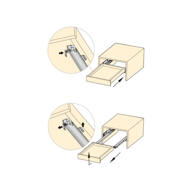 Emuca Guide a scomparsa Silver per cassetti ad estrazione totale con sistema push, 300, Zincato bianco, Acciaio