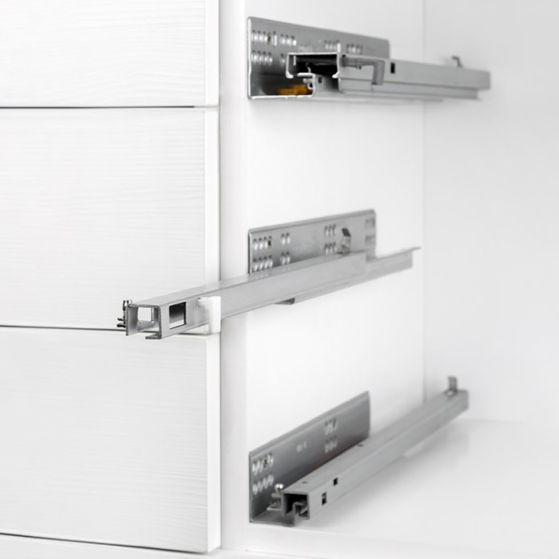 Emuca Guide a scomparsa Silver per cassetti ad estrazione totale con sistema push, 300, Zincato bianco, Acciaio