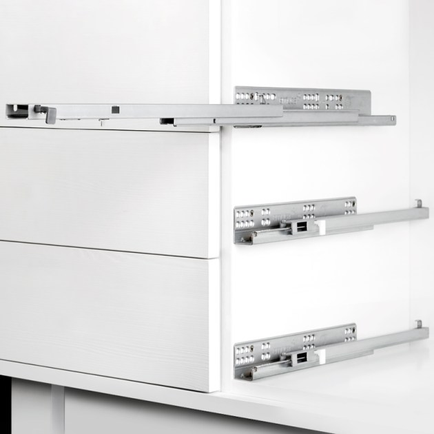 Emuca Guide a scomparsa Silver per cassetti ad estrazione totale con chiusura soft, 550, Zincato bianco, Acciaio
