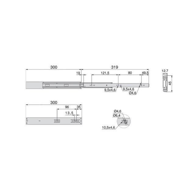 Emuca Guide a sfere per cassetti con estrazione totale e chiusura soft, altezza 45 mm, 300, Zincato bianco, Acciaio