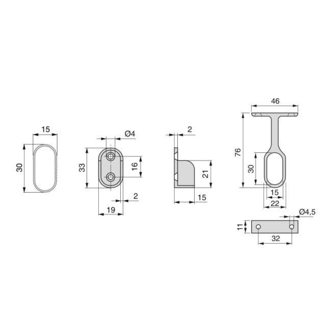 Emuca Kit tubo per armadio 30x15 mm alluminio, 1,15 m, Anodizzato opaco, Alluminio e Zama