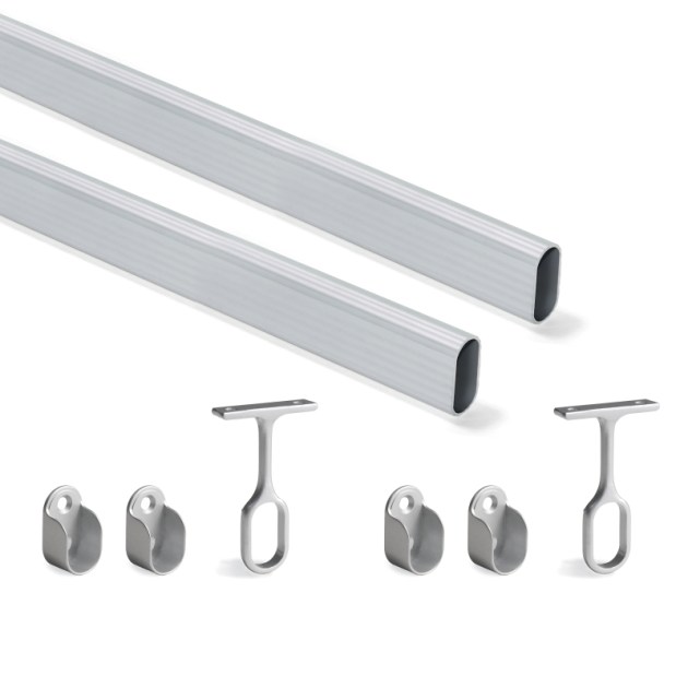 Emuca Kit tubo per armadio 30x15 mm alluminio, 1,15 m, Anodizzato opaco, Alluminio e Zama