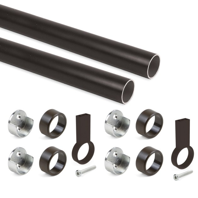 Emuca Kit tubo per armadio rotondo Ø28, 1,15 m, Verniciato moka, Alluminio e Zama
