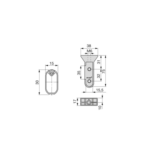 Emuca Kit tubo per armadio Silk, 0,75 m, Anodizzato opaco, Alluminio e Tecnoplastica