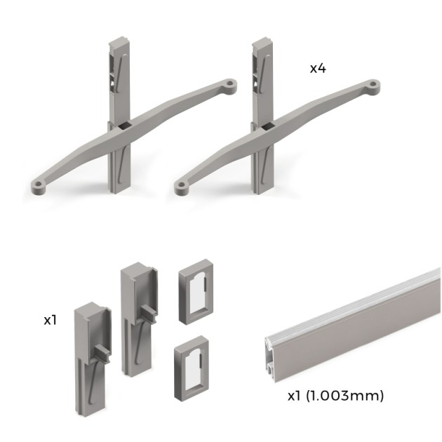 Emuca Kit Zero di supporti per mensole in legno e barra appendiabiti, Color pietra, Alluminio e Zama e Tecnoplastica, 1 kit