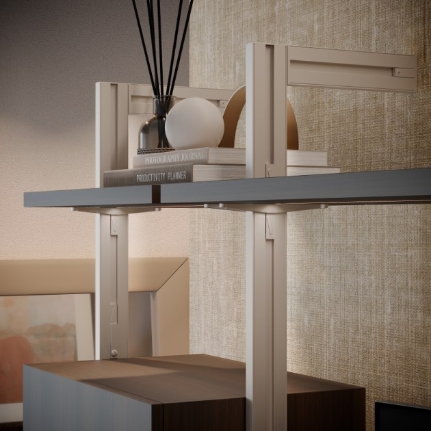 Emuca Kit Zero di supporti per mensole in legno e barra appendiabiti, Color pietra, Alluminio e Zama e Tecnoplastica, 1 kit