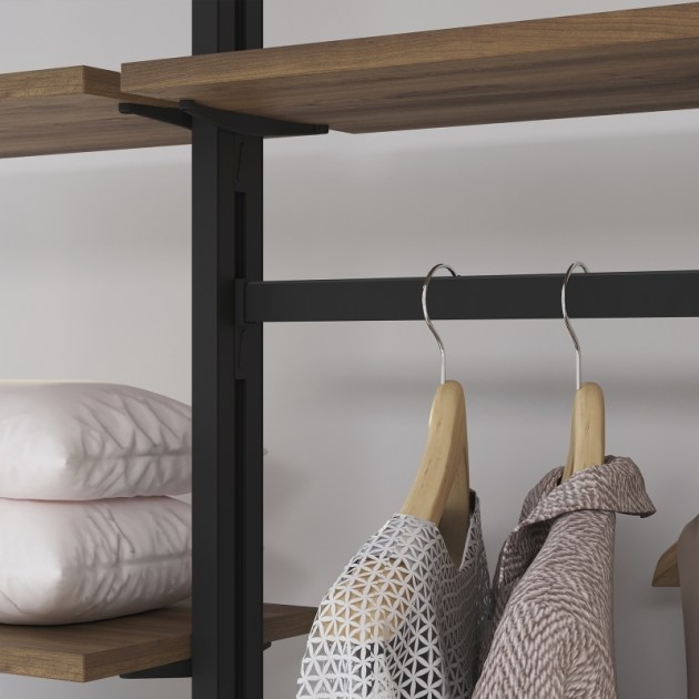Emuca Kit Zero di supporti per mensole in legno e barra appendiabiti, Nero testurizzato