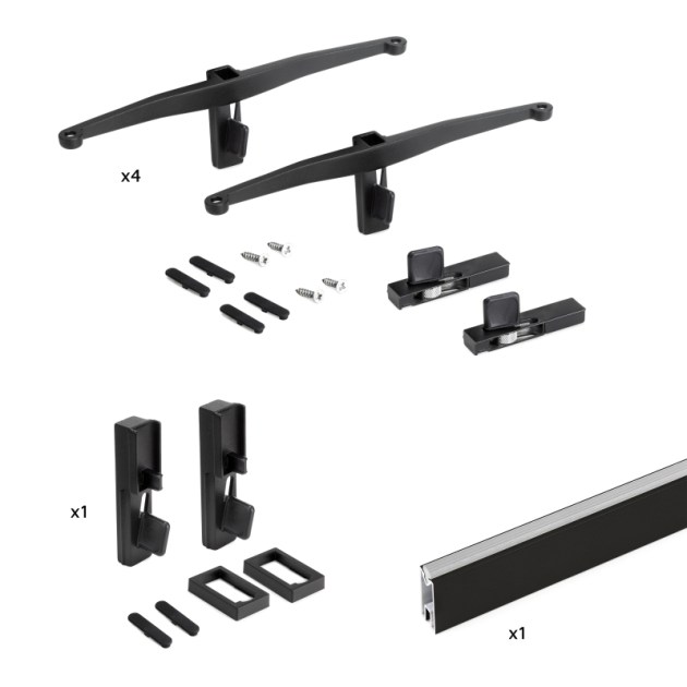 Emuca Kit Zero di supporti per mensole in legno e barra appendiabiti, Nero testurizzato