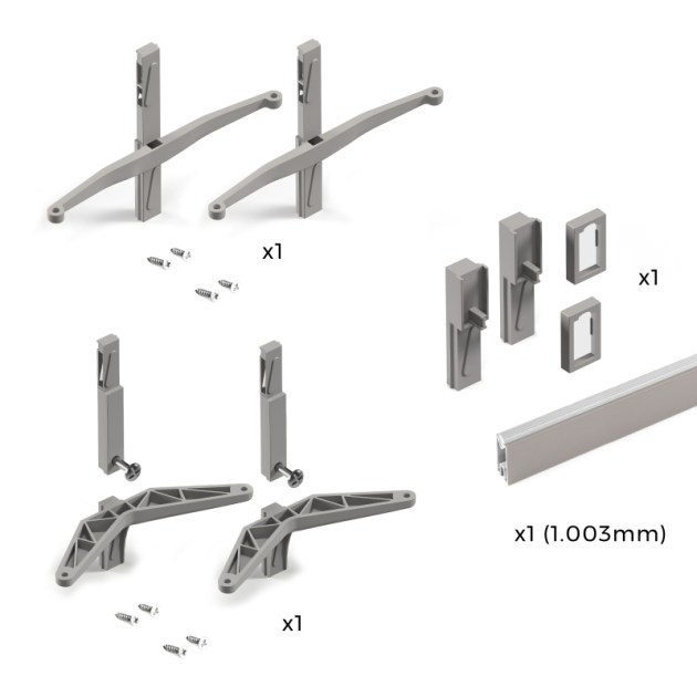 Emuca Kit Zero di supporti per mensole in legno, modulo e barra appendiabiti, Color pietra, 1 kit