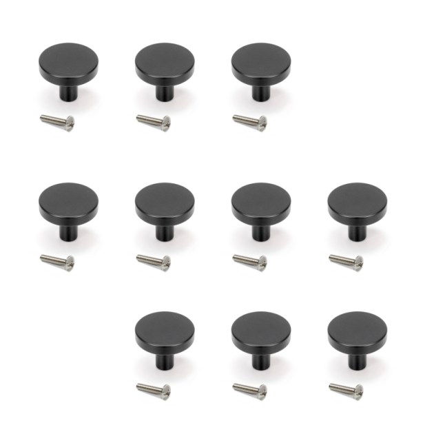Emuca Lotto di 10 pomoli per mobili Uppsala, diametro 30mm, Alluminio, Verniciato nero