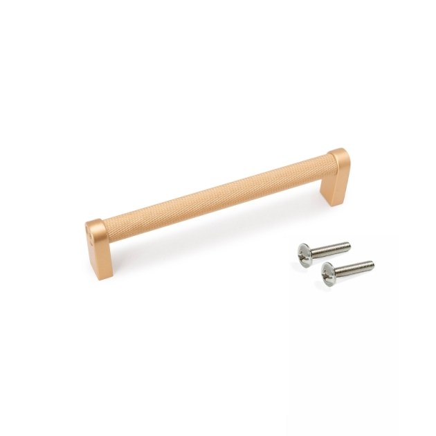 Emuca Lotto di 5 maniglie per mobili Bergen, L141mm, interasse 128mm, Alluminio, Verniciato oro