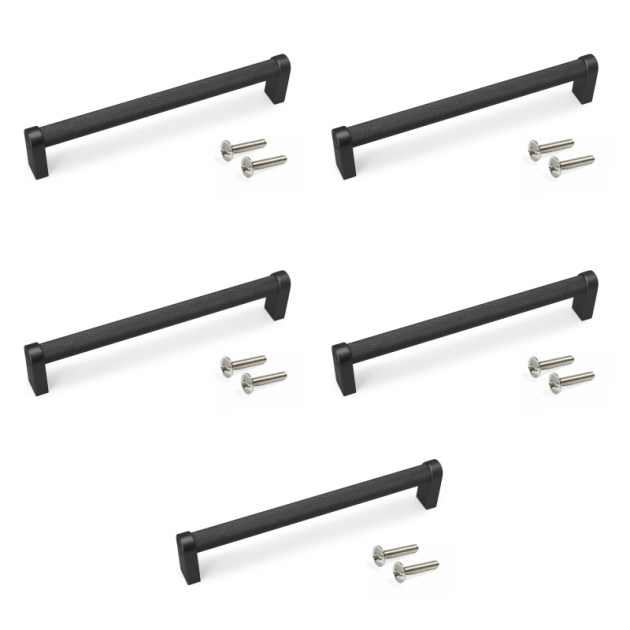 Emuca Lotto di 5 maniglie per mobili Bergen, L173mm, interasse 160mm, Alluminio, Verniciato nero