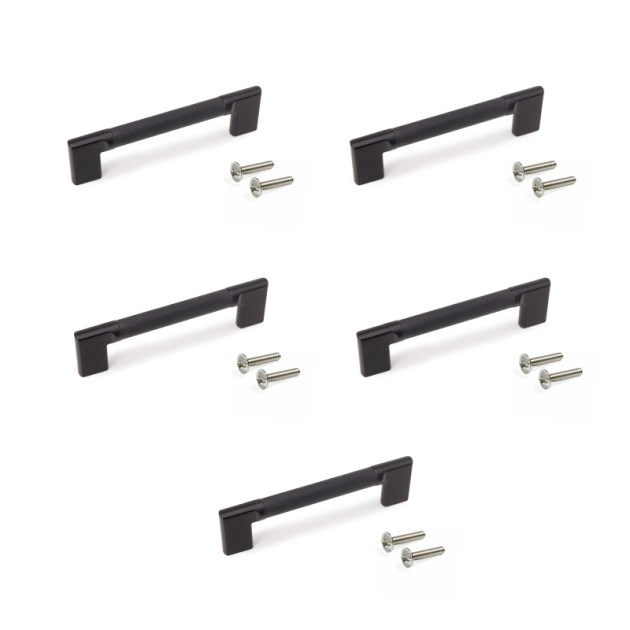 Emuca Lotto di 5 maniglie per mobili Sofia, L157mm, interasse 128mm, Alluminio, Verniciato nero