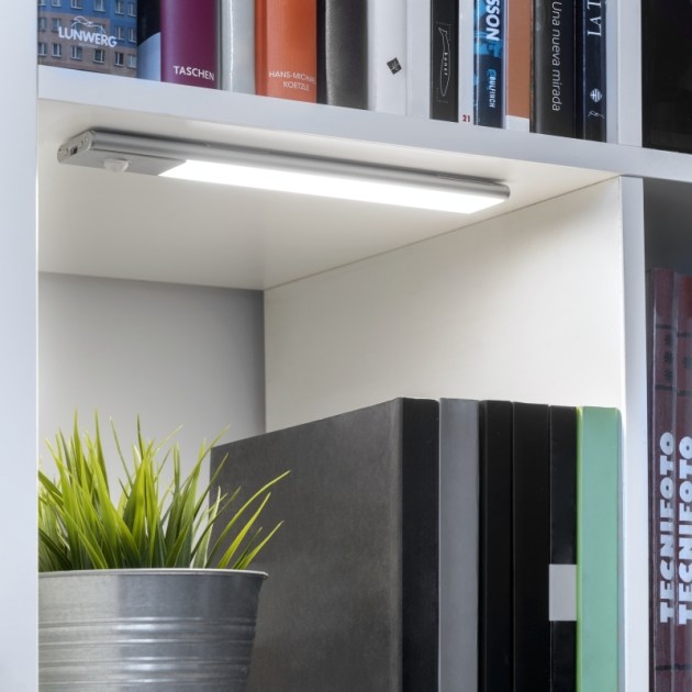 Emuca Luminaria LED Kaus ricaricabile tramite usb e con sensore di movimento, L 400 mm, Anodizzato opaco, Plastica e alluminio