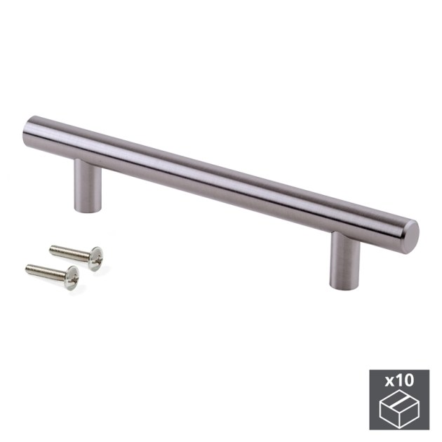 Emuca Maniglie per mobile, D. 12 mm, interasse 384 mm, Acciaio, Nichel satinato, 10 u.