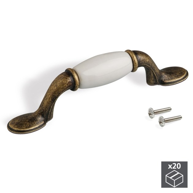 Emuca Maniglie per mobile, interasse 76 mm, Zama e ceramica, Bronzo, 20 u.