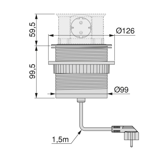 Emuca Multiconnettore Vertikal Push diametro 100mm, 3 spine di tipo Schuko, 1 USB tipo A, 1 USB tipo C, Acciaio e Tecnoplastica, Verniciato bianco