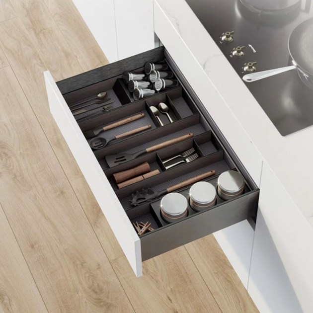Emuca Organizzatore Orderbox per cassetto, 100x470 mm, Grigio antracite, Acciaio e Legno