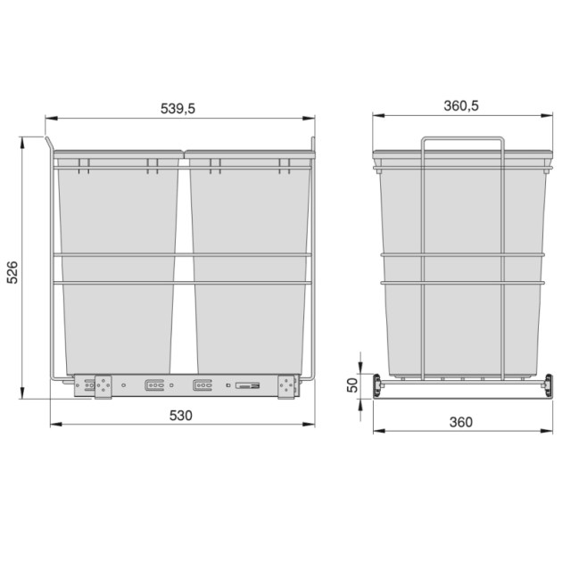 Emuca Pattumiera per differenziata Recycle da cucina, 2 x 35 L, fissaggio sul fondo ed estrazione manuale, 1 un