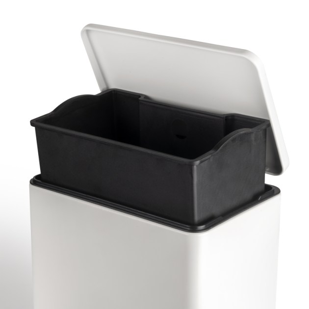 Emuca Pattumiera rettangolare esterna Recycle con apertura a pedale, verniciato bianco, alluminio