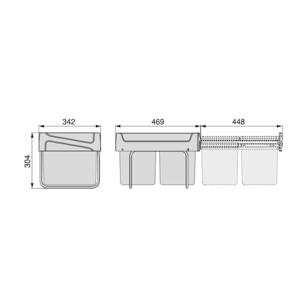 Emuca Pattumiere per raccolta differenziata per cucina, 2 x 15 L, fissaggio inferiore ed estrazione manuale., Plastica grigio antracite