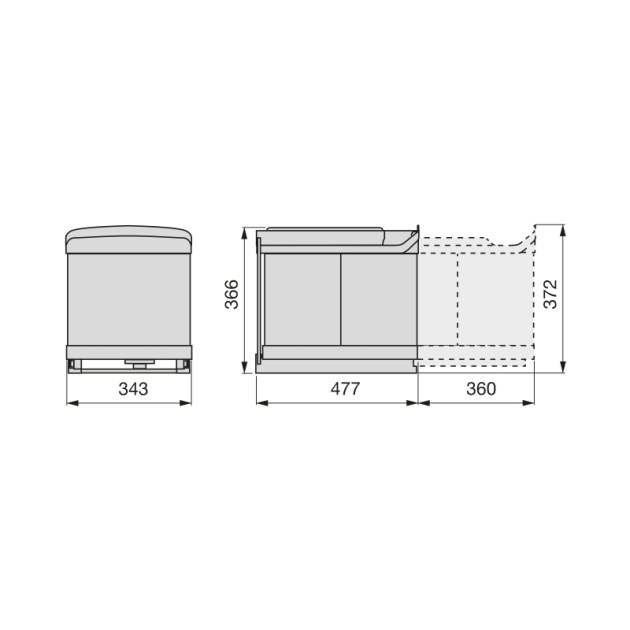 Emuca Pattumiere per raccolta differenziata per cucina, 2 x 16 litri, fissaggio inferiore, estrazione automatica, Plastica, finitura acciaio inossidabile