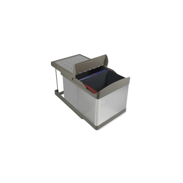 Emuca Pattumiere per raccolta differenziata per cucina, 2 x 16 litri, fissaggio inferiore, estrazione automatica, Plastica, finitura acciaio inossidabile