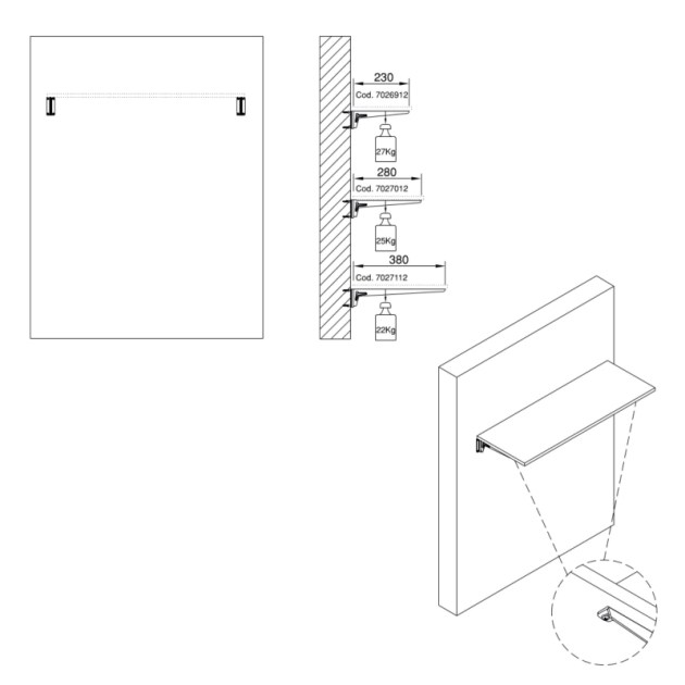Emuca Piastre di montaggio a parete Jagmet e staffe per mensole, 230, Verniciato bianco, Acciaio, 1 kit