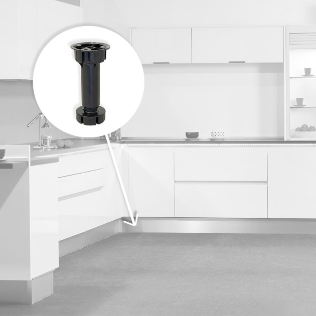 Emuca Piedino regolabile con base pre-assemblata per mobile, 148-165 mm, Plastica, Nero, 40 u.