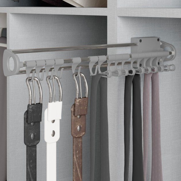 Emuca Porta cravatte laterale estraibile Self, Verniciato alluminio, Acciaio e Tecnoplastica