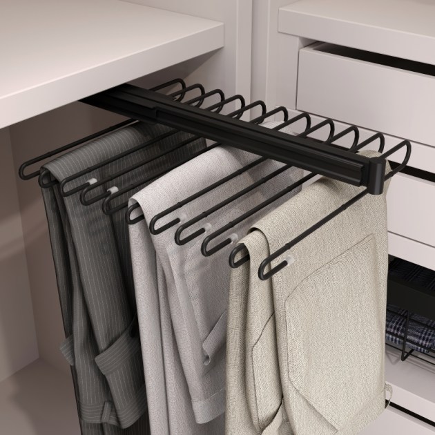 Emuca Porta pantaloni estraibile, Verniciato nero, Acciaio