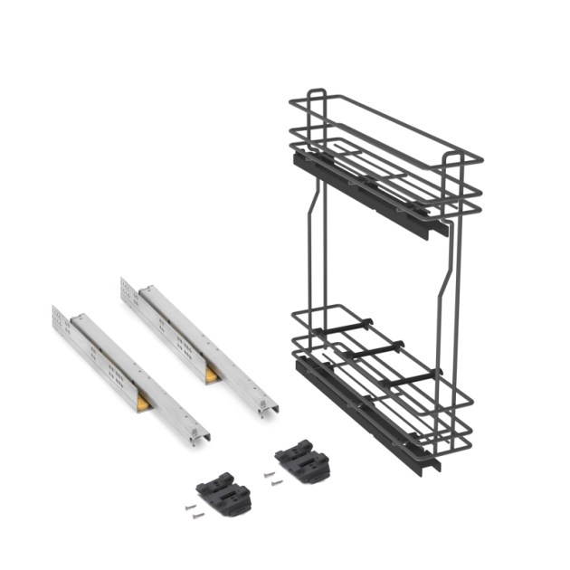 Emuca Portabottiglie laterale estraibile TitaneMax con chiusura soft, Modulo 150, Grigio antracite, Acciaio
