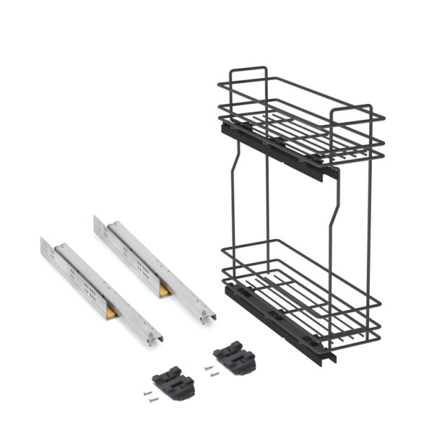 Emuca Portabottiglie laterale estraibile TitaneMax con chiusura soft, Modulo 200, Grigio antracite, Acciaio