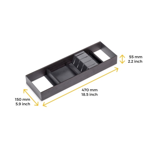 Emuca Portacoltelli Orderbox per cassetto, 150x470 mm, Grigio antracite, Acciaio e Legno