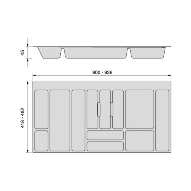 Emuca Portaposate Optima per cassetto universale, modulo 1.000 mm, Tecnoplastica, Grigio antracite