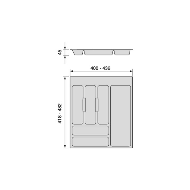 Emuca Portaposate Optima per cassetto universale, modulo 500 mm, Tecnoplastica, Grigio antracite