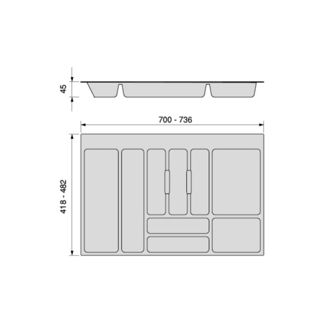 Emuca Portaposate Optima per cassetto universale, modulo 800 mm, Tecnoplastica, Grigio antracite