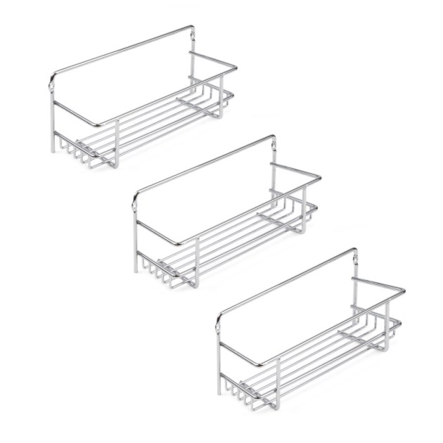 Emuca Set di 3 ripiani portaspezie Supra per mobili da cucina., Cromato brillo, Acciaio
