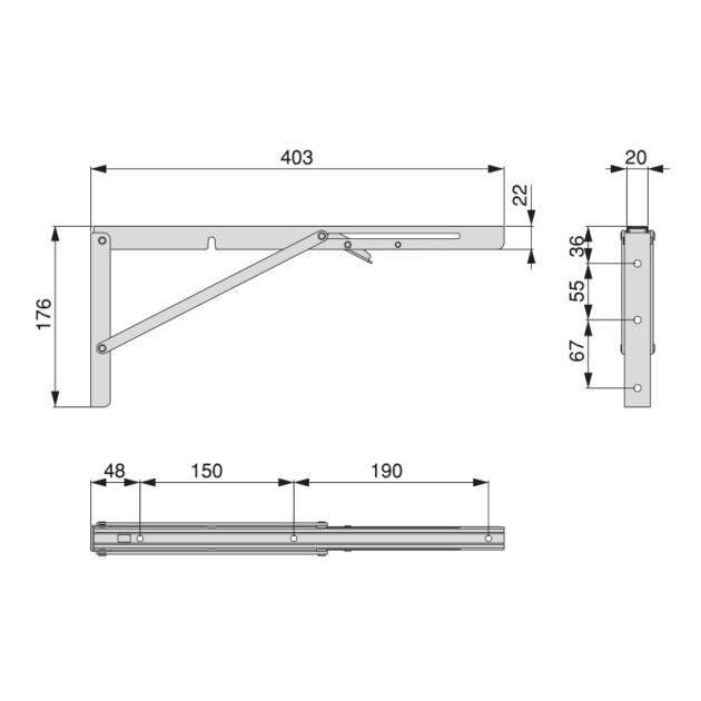 Emuca Reggipiani pieghevoli, 403mm, Verniciato bianco, Acciaio