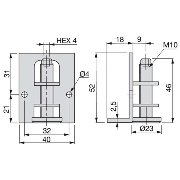 Emuca Regolabili per mobile, M10, altezza 46 mm, Acciaio e Plastica, Zincato, 10 u.