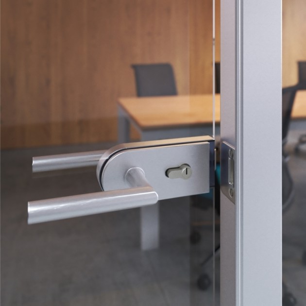 Emuca Serratura per porta in vetro con telaio in legno, scrocco orizzontale per porta in vetro 8-12mm, acciaio e alluminio, anodizzato opaco
