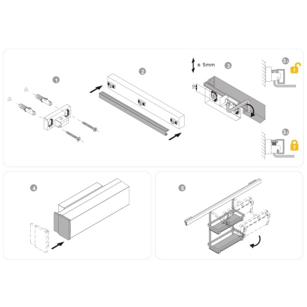 Emuca Set da 5 ganci da appendere, acciaio, grigio antracite.