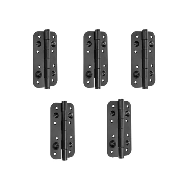 Emuca Set di 5 cerniere di sicurezza per porte, 150x80mm, Cerniere antiscasso con bordi arrotondati, senza perno di blocco, acciaio, nero,