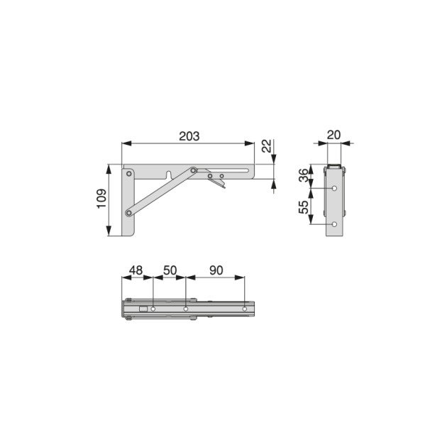 Emuca Set di supporti pieghevoli, lunghezza 203 mm, Acciaio, Verniciato nero