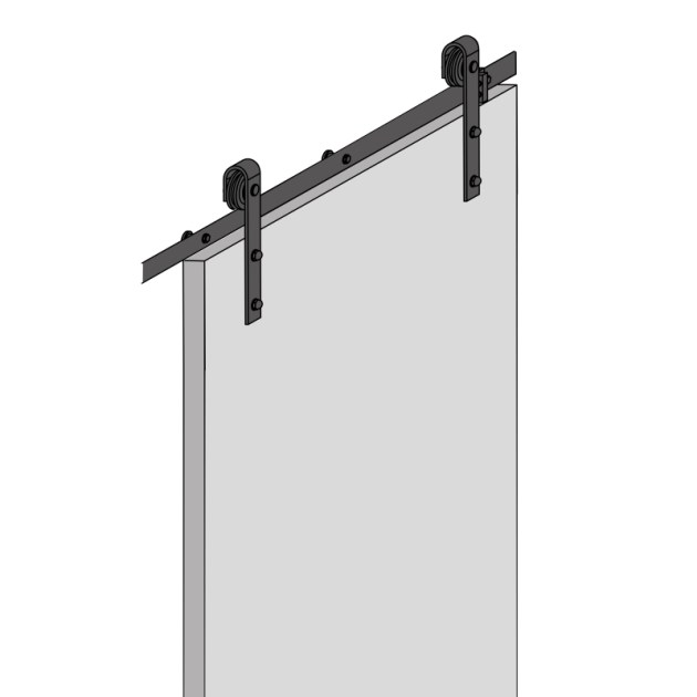 Emuca Sistema Barn per ante scorrevoli in legno sospese, Senza chiusura soft, Verniciato nero, Acciaio e Tecnoplastica