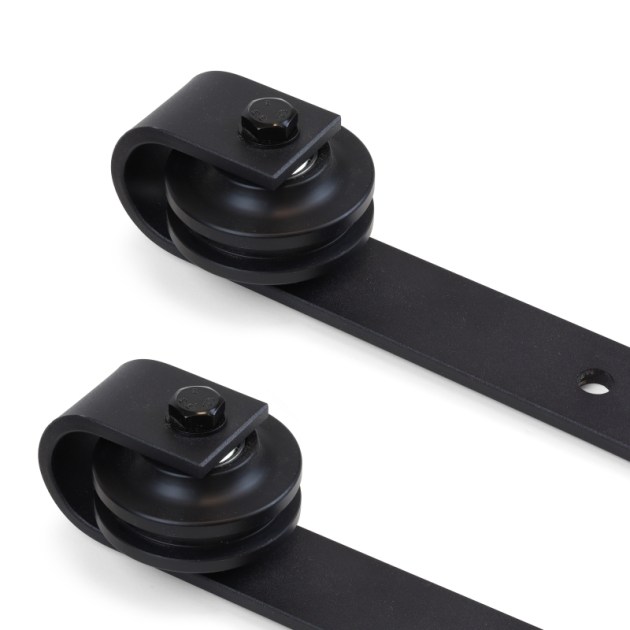 Emuca Sistema Barn per ante scorrevoli in legno sospese, Senza chiusura soft, Verniciato nero, Acciaio e Tecnoplastica