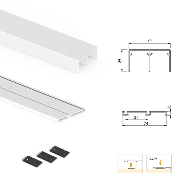 Emuca Sistema scorrevole Placard 74 per armadio di 2 ante con profili Wave, spessore 16 mm, chiusura soft, pannelli non incluse, Verniciato bianco