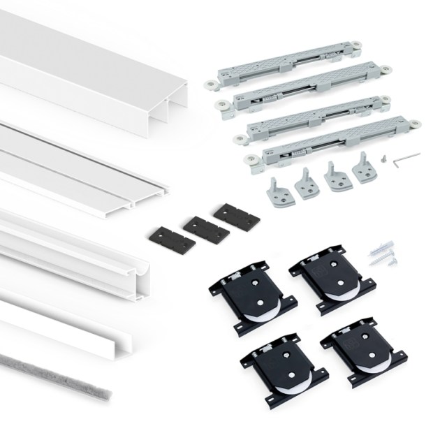 Emuca Sistema scorrevole Placard 74 per armadio di 2 ante con profili Wave, spessore 16 mm, chiusura soft, pannelli non incluse, Verniciato bianco