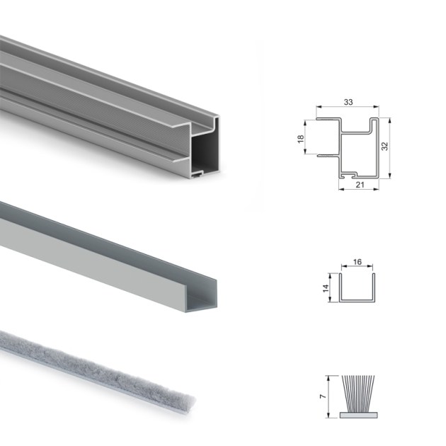 Emuca Sistema scorrevole Placard per armadio di 2 ante con profili Deep, spessore 18 mm, chiusura soft, pannelli non incluse, Anodizzato opaco